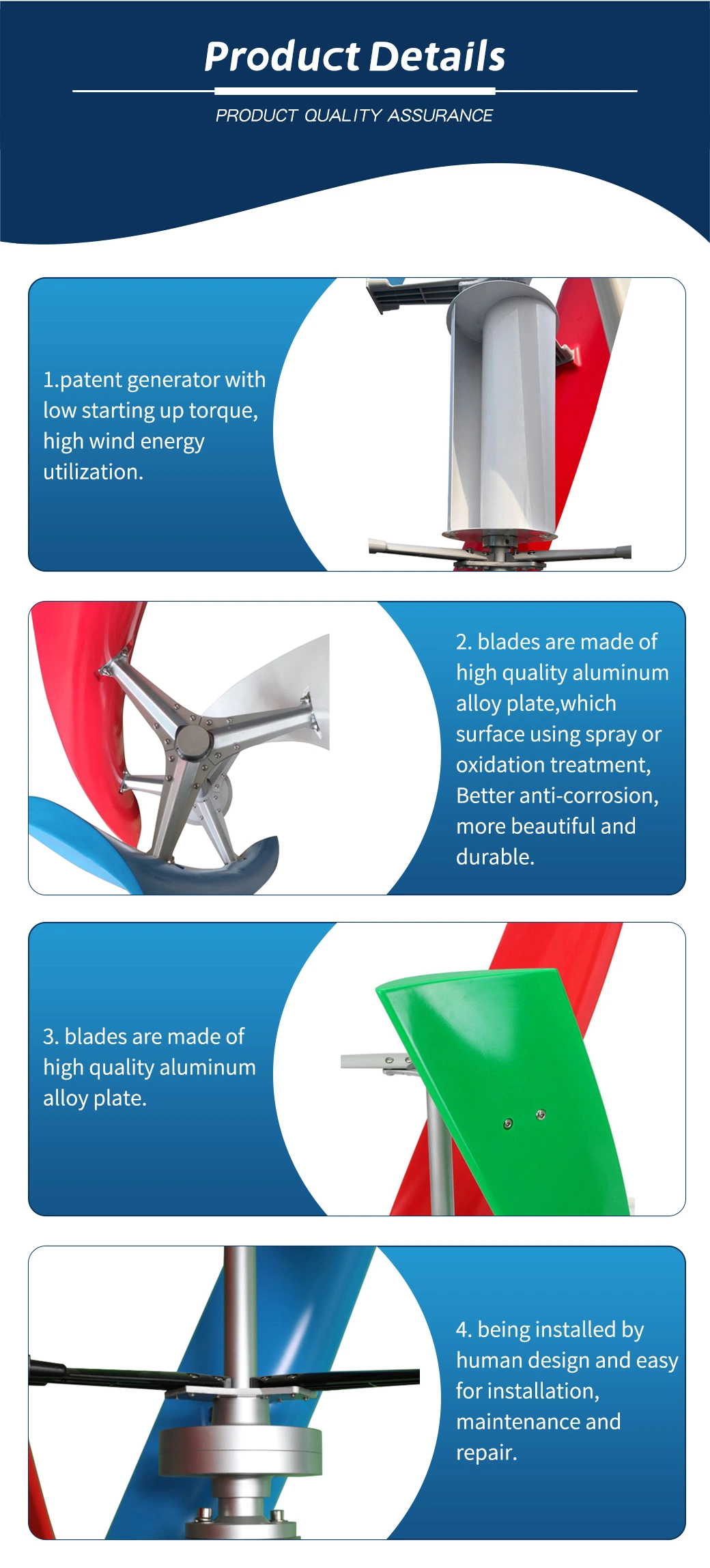 10kw 220V Vertical Power Solar Hybrid Power System High Quality Wind Turbine Generator with CE Certificate