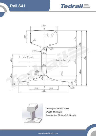 Rail S41A Manufactured According European Standard, Mass 41.23 Kg Per Meter 