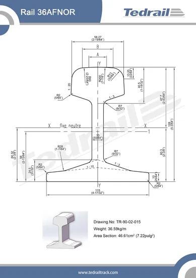 Rail Afnor36 Manufactured According European Standard, Mass 36.59 Kg Per Meter 