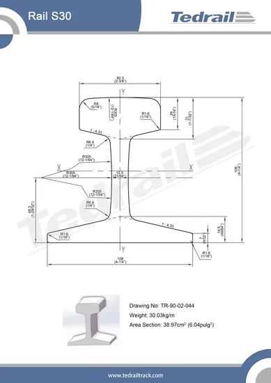 Rail S30 Manufactured According European Standard, Mass 30.03 Kg Per Meter 